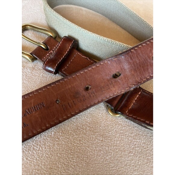 Polo Ralph Lauren Men’s Leather, Brass, and Canvas Belt, Size 38” Made In USA - Picture 6 of 13